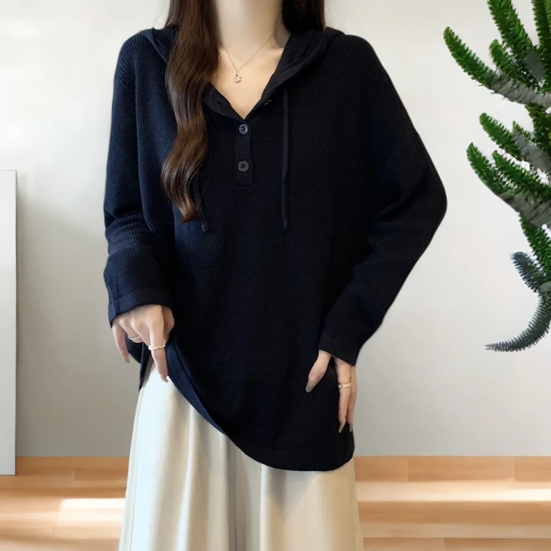 【优质款】慵懒风孕妇装宽松显瘦连帽针织衫秋冬季大码毛衣外穿上衣