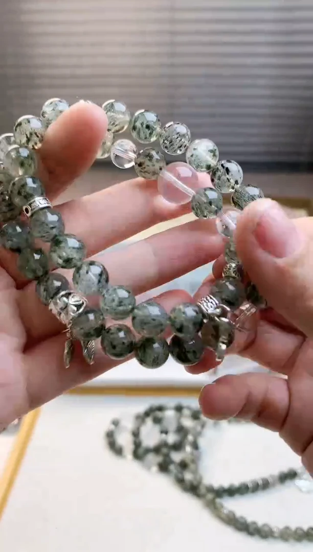 【闪购商品】水晶珠宝半成品未镶嵌绿发云母醒狮双圈