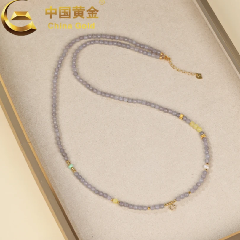 【中国黄金】S925银和田玉烟紫百搭项链-X1745-【北】
