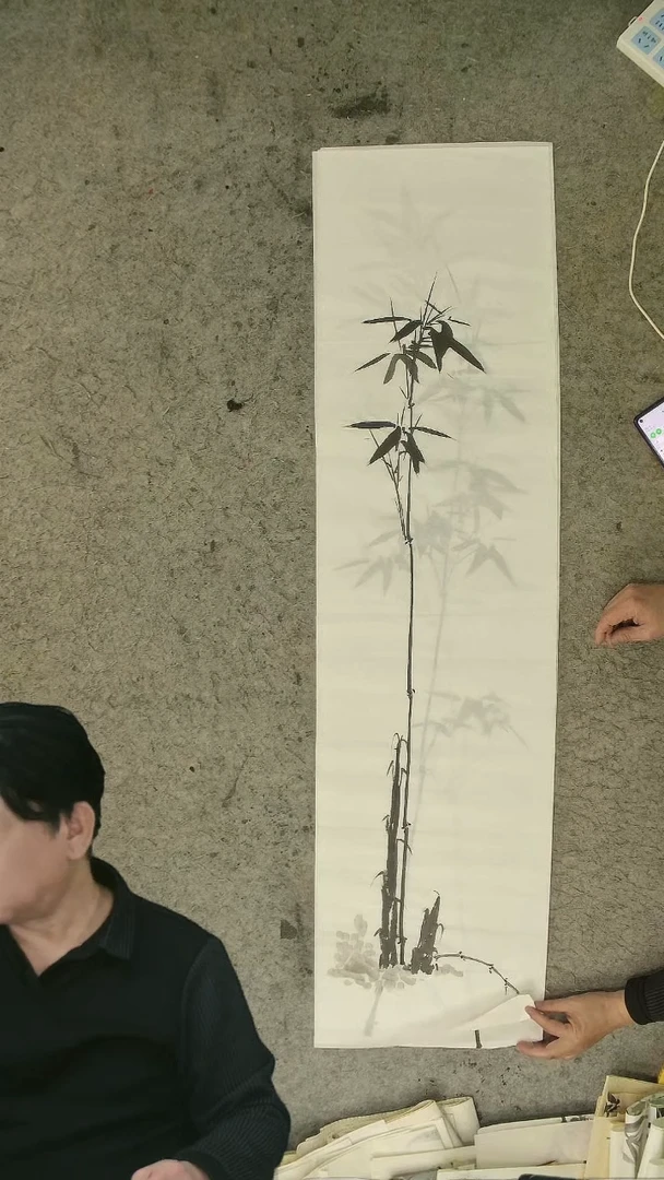 国画四尺对开  墨竹条屏 34*138cm