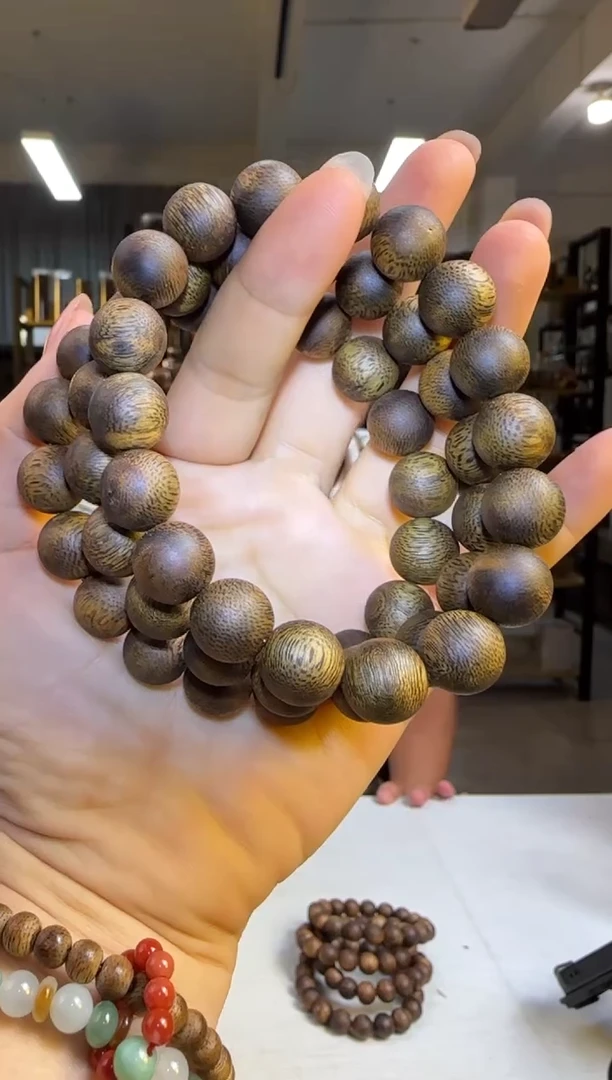 沉香手串99沉海南奇楠红金貎正圆珠12mm11g+多样性发1