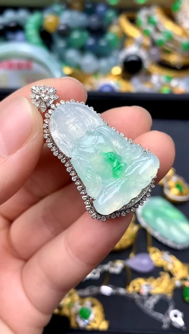 颈饰18K金镶嵌翡翠546-中国好珍宝