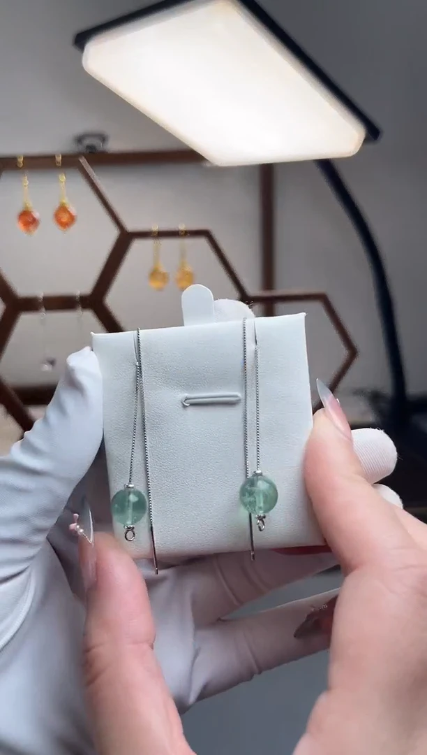 萤石银S925镶嵌耳饰海*鑫，萤石耳线耳坠