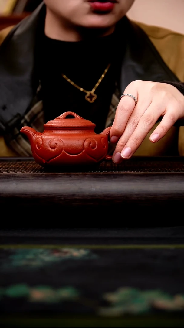 茶壶紫砂如意仿古 大红泥