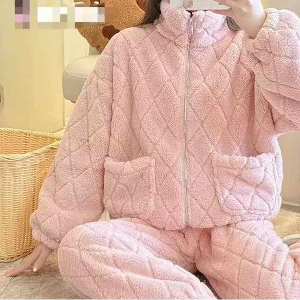 工厂直销福利加码情侣款睡衣女冬季加绒保暖宽松家居服套装