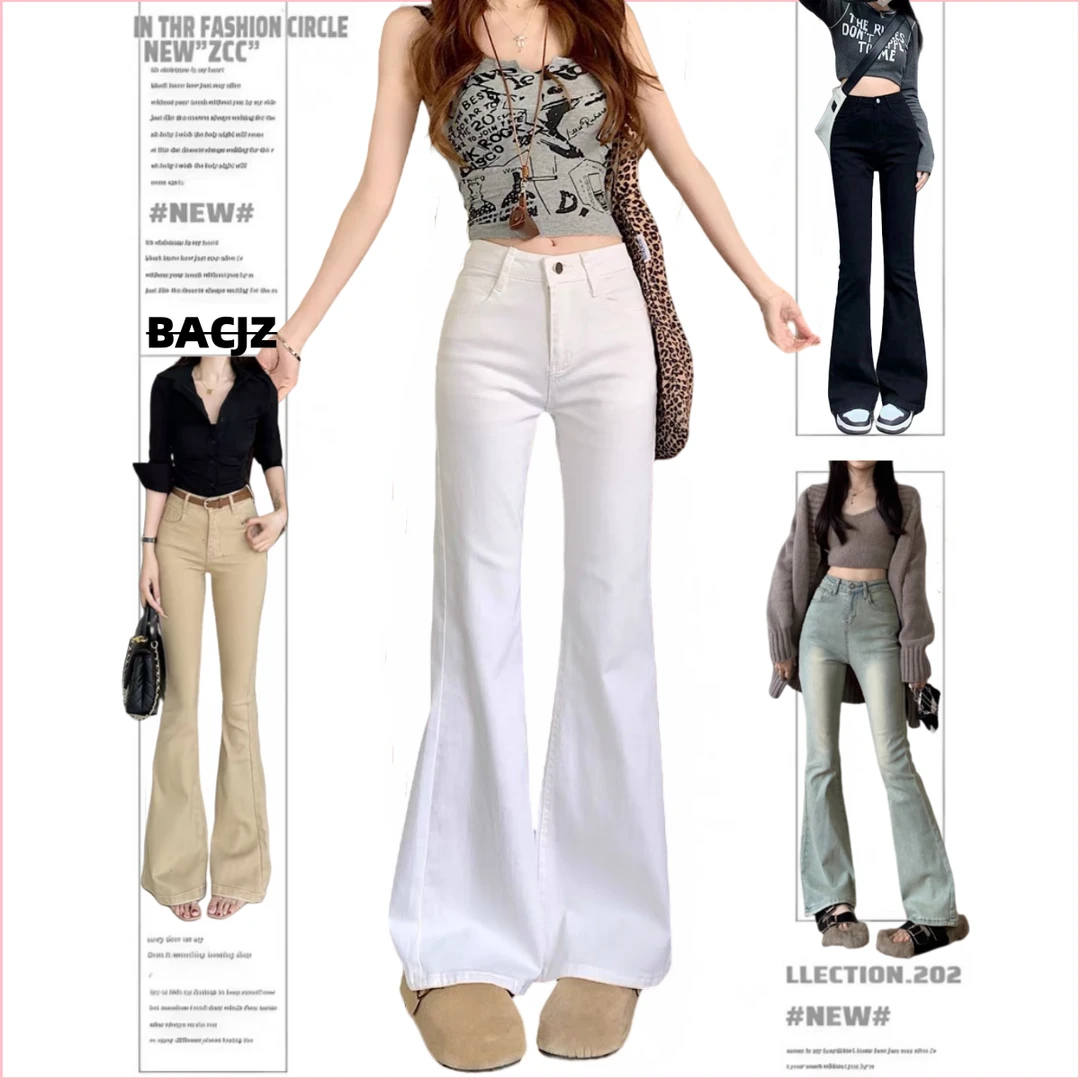 美式微喇牛仔裤女秋季新款辣妹高腰显瘦百搭直筒弹力阔腿喇叭长裤