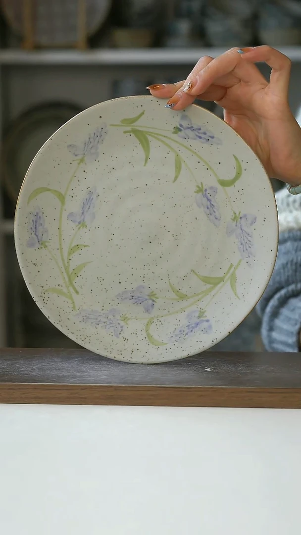 粗陶手绘薰衣草早餐盘21cm@7-7@