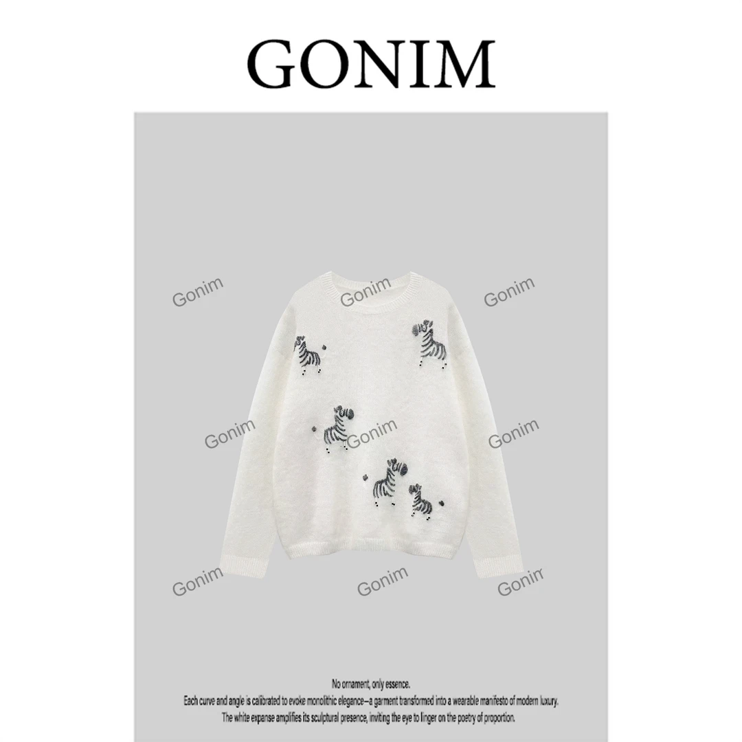Gonim· ‘斑马趣味‘’2025早秋针织网红女时尚门襟气质上衣女