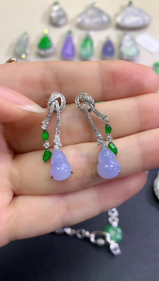 【闪购商品】翡翠耳饰18K金镶嵌D29  紫货有色差