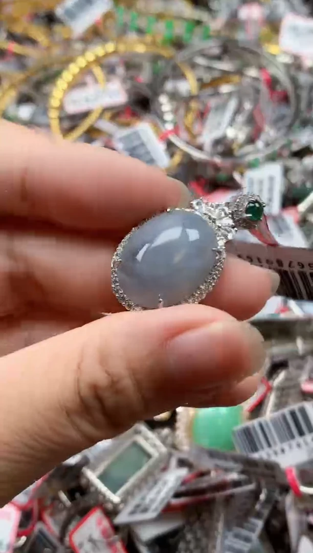 银S925镶嵌戒指翡翠天然A货缅甸翡翠