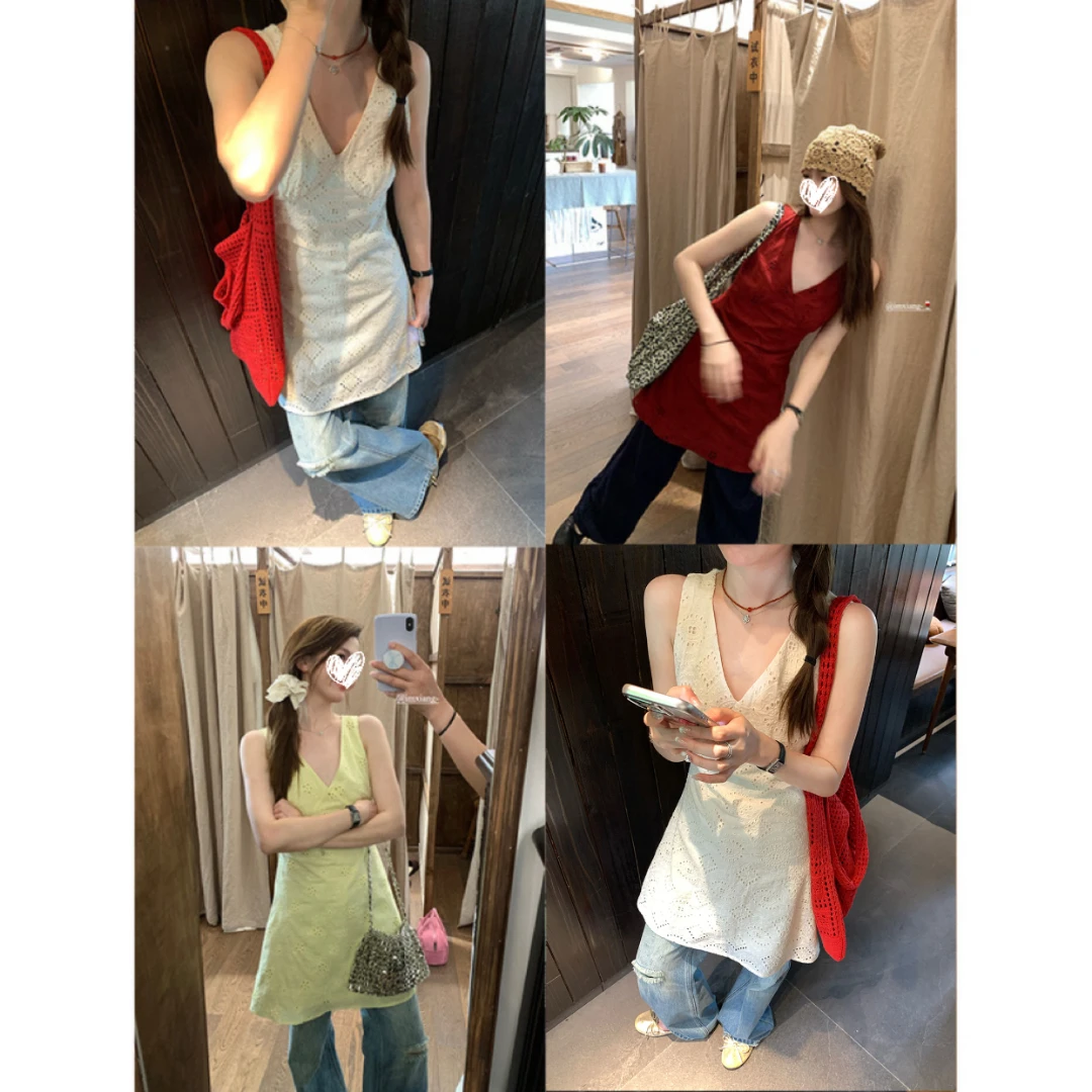 露思叠穿！v领无袖背心裙女修身收腰连衣裙