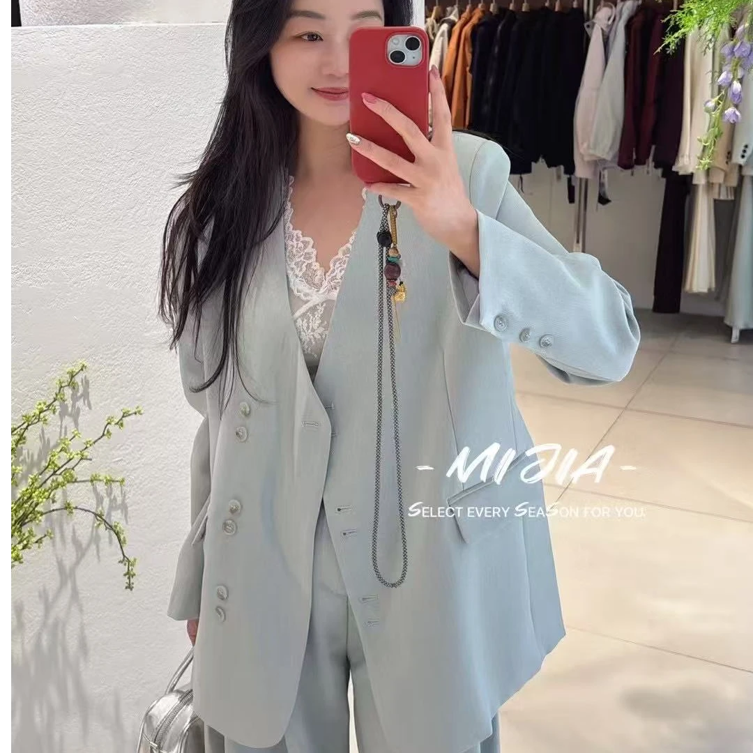 常规款做旧纯色轻职风单排扣西装春款夏季牛仔气质宽松韩版