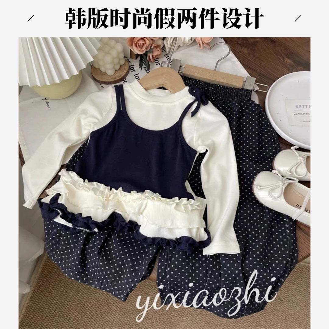 J2秋上新女童时尚洋气假两件套装女宝韩版休闲甜美假两件套装Q018