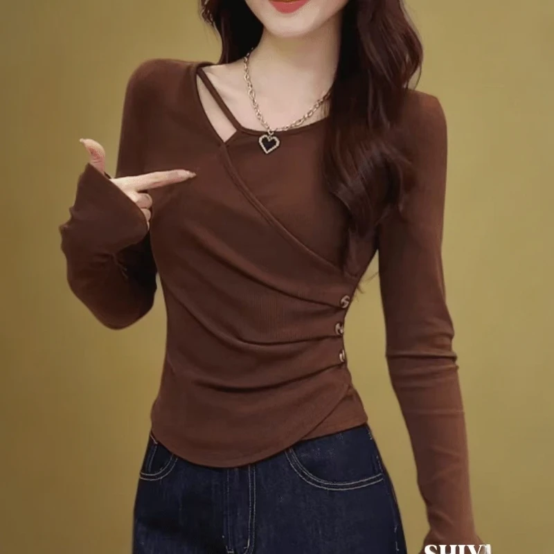 衫大码长袖T恤女秋冬爆款纯时尚百搭打底衫复古甜辣时尚显瘦上衣