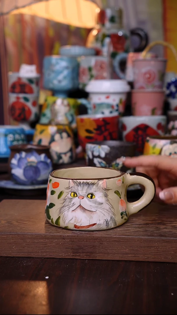 杯子陶泥垚手作 景德镇手工手绘陶瓷器物