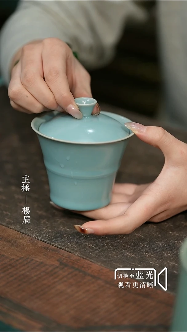 望江南两才盖碗-晓青无底款-微瑕-眉