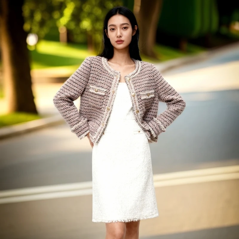 小香风粗花呢短外套女秋季新款圆领单排扣气质名媛风百搭上衣秋冬