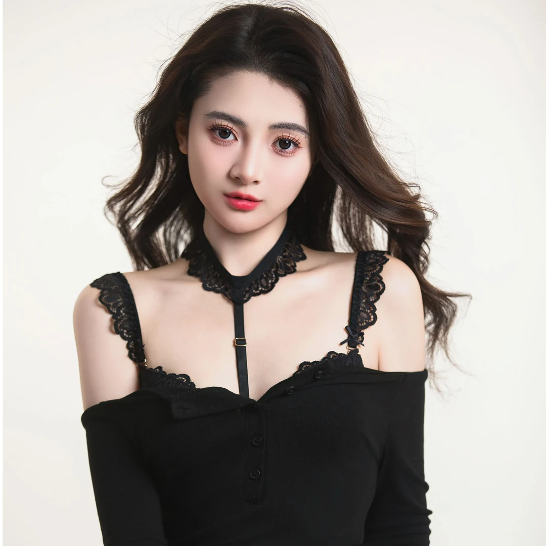 【暗夜天使】蕾丝法式纯欲少女舒适性感欧美聚拢挂脖防下垂内衣套装