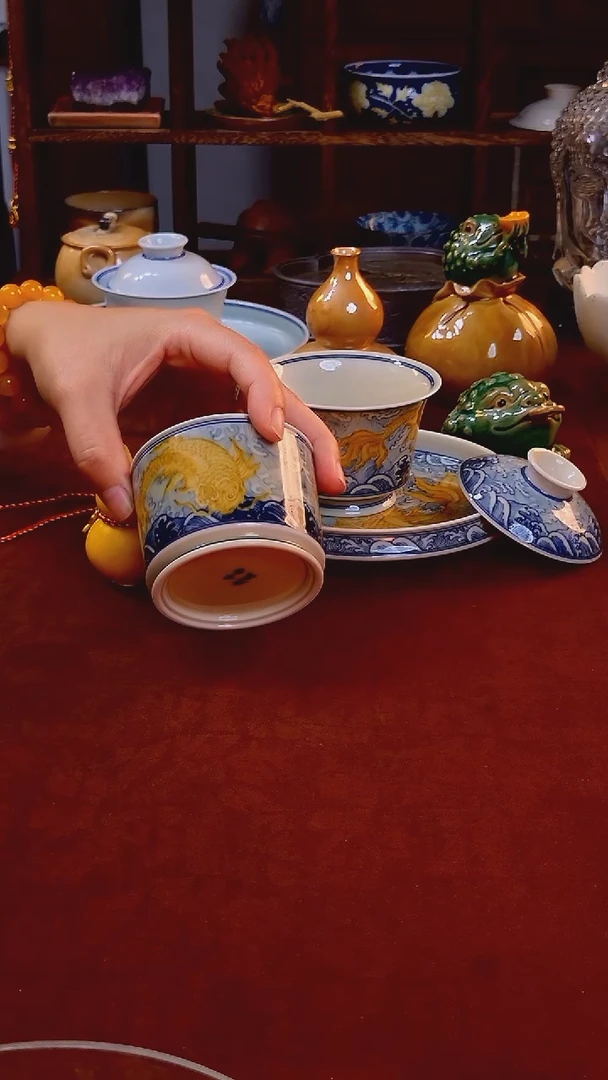 【手工手绘釉里金双鱼主人杯】