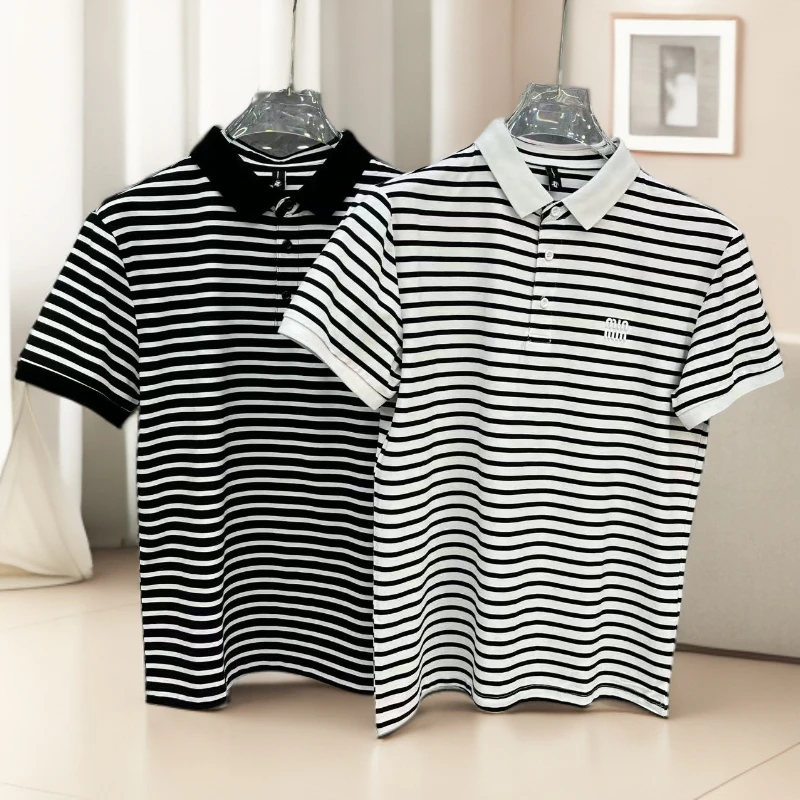 夏季新款潮流条纹男士刺绣翻领POLO短袖T恤1132