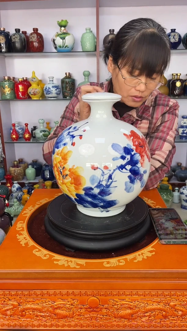 瓶瓷   10斤装高白泥手绘国色天香牡丹圆球      陶瓷空酒坛