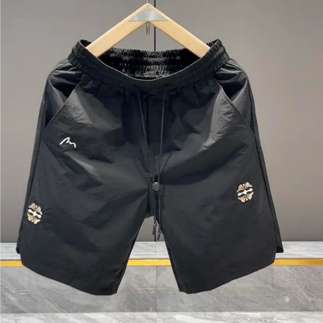 2025新款痞帅潮男五分裤夏季时尚刺绣修身短裤速干沙滩薄款休闲裤