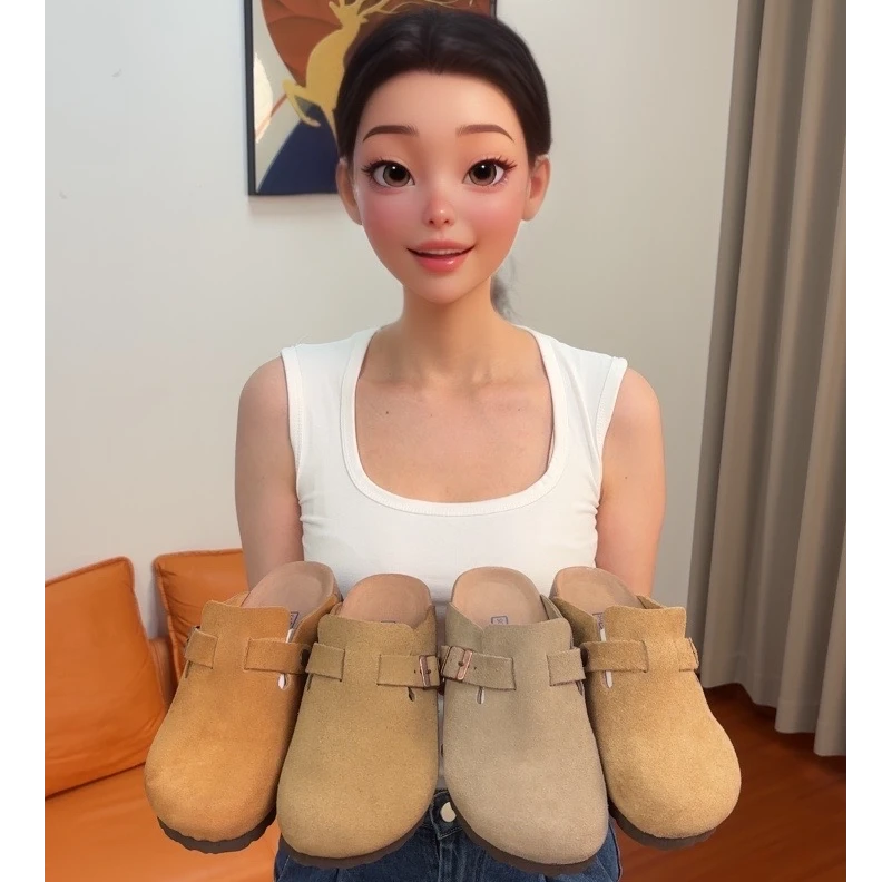 3CM出口品质真皮女鞋休闲防滑慵懒风春夏秋软木半包博肯拖鞋网红