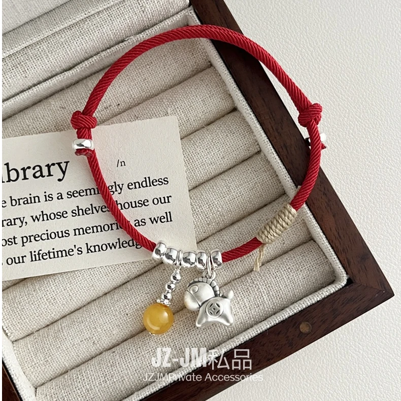 足银手链 【JZ-JM私品】马上有钱圆珠红绳手链女简约新中式手饰