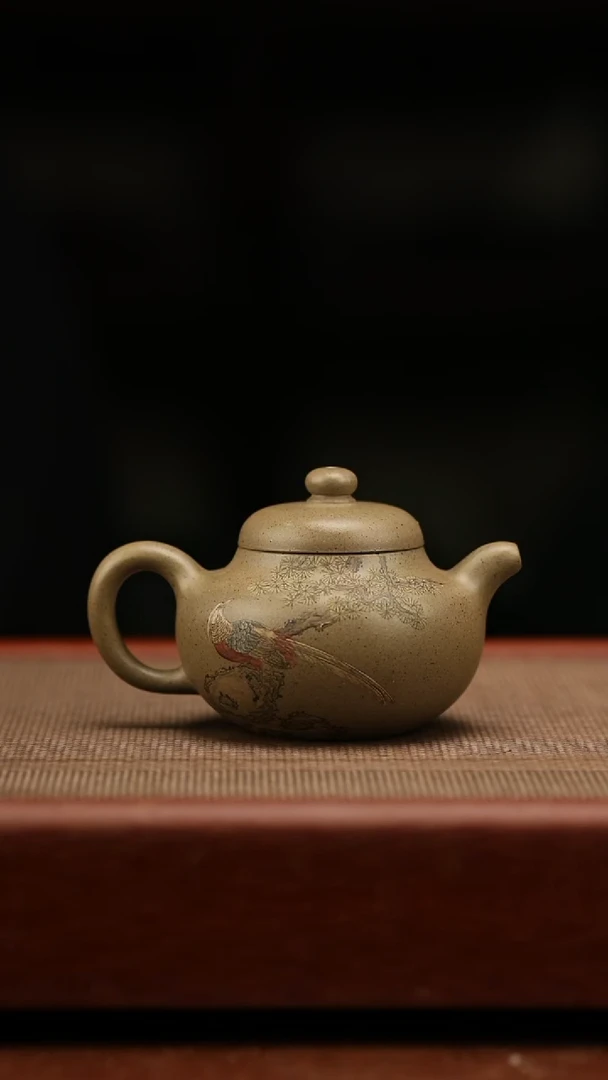 茶壶紫砂柿圆 前程似锦 120毫升 段泥