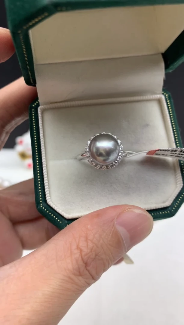 银S925镶嵌ff海水珍珠大溪地戒指10~11mm