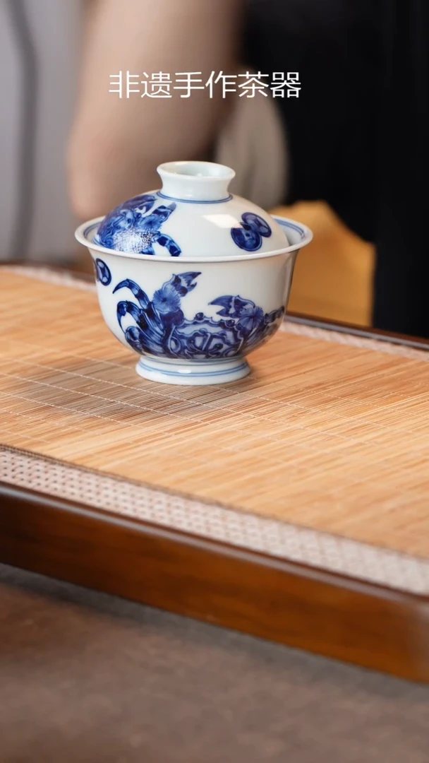 手工手绘青花盖碗
