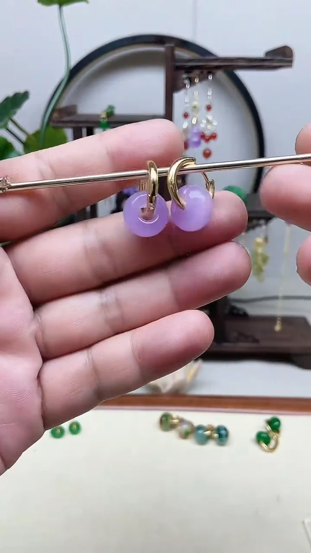 翡翠14K金镶嵌耳饰123号紫