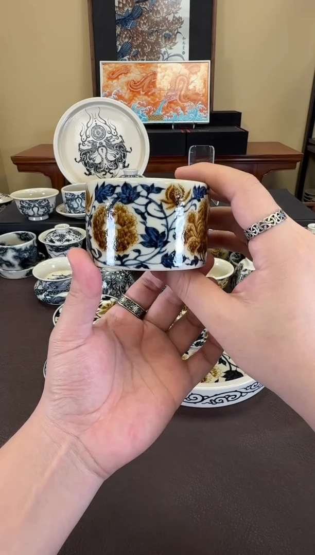 二号釉牡丹纹扳指杯