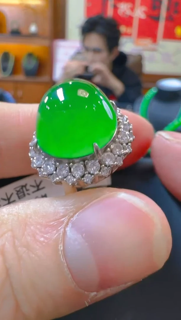 银S925镶嵌戒指翡翠天然A货翡翠