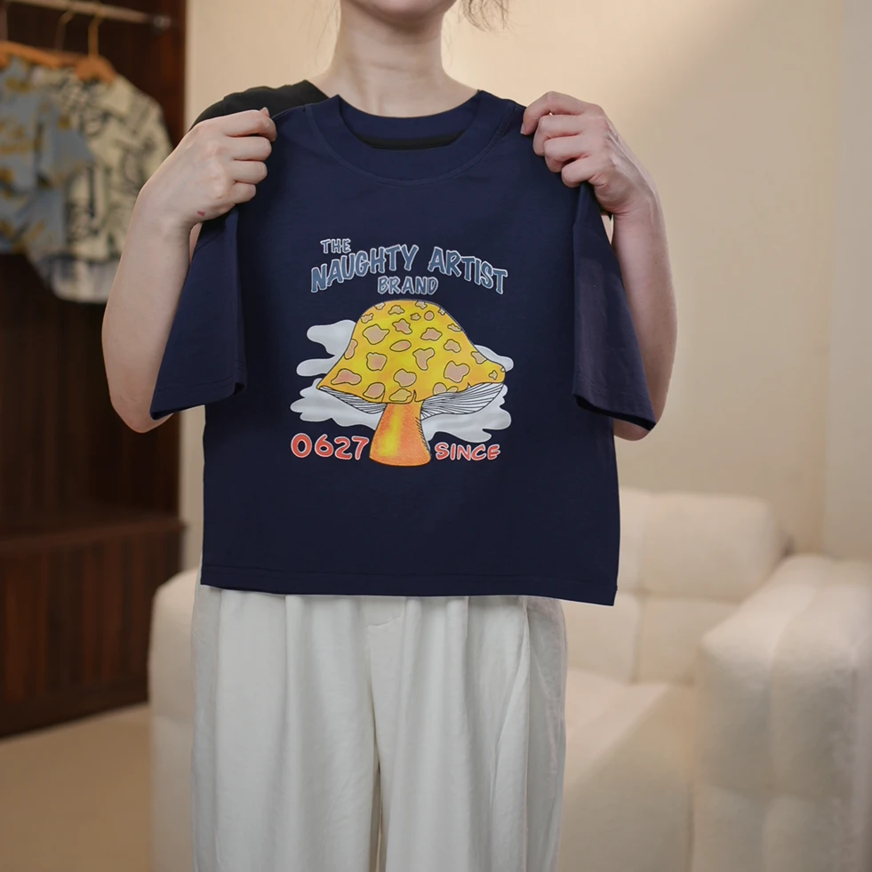 【鸭梨童品】卡通蘑菇圆领印花男女童短袖童装上衣儿童时尚-yl0237