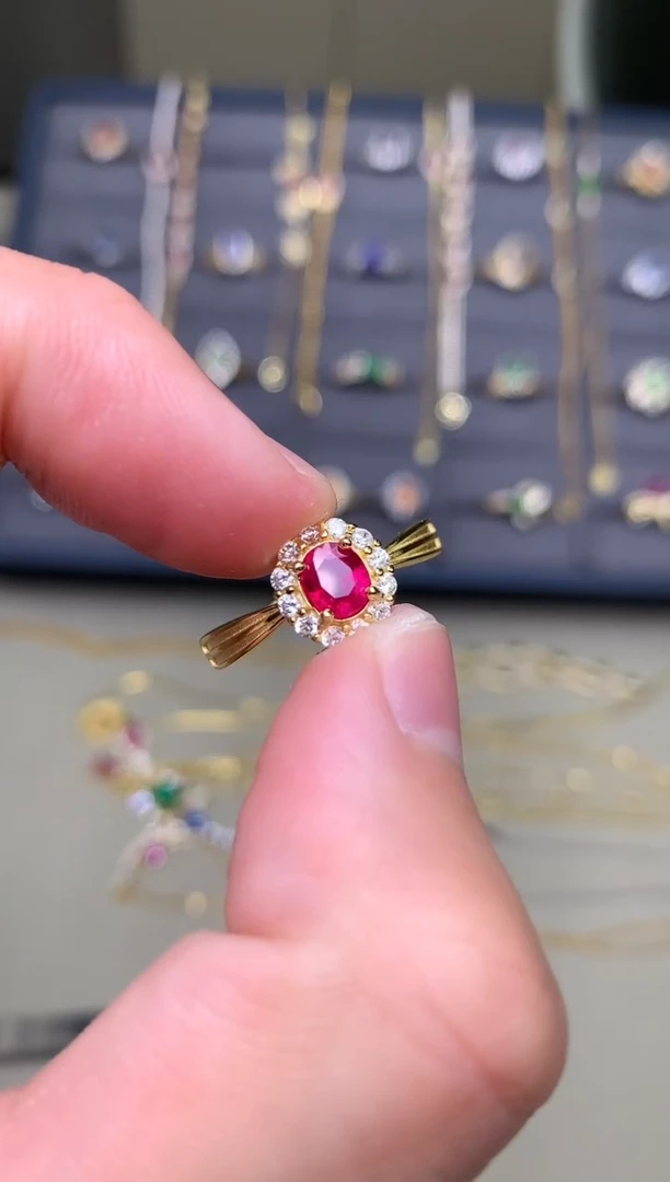 银S925镶嵌戒指红宝石戒指