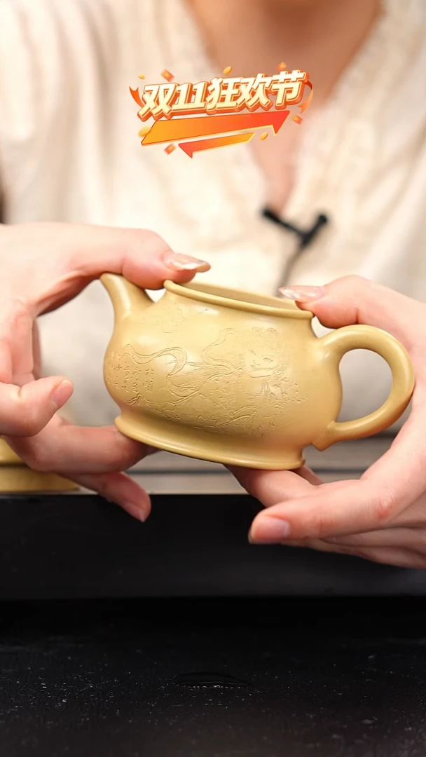 茶壶紫砂全手工本山绿潘壶刻绘210