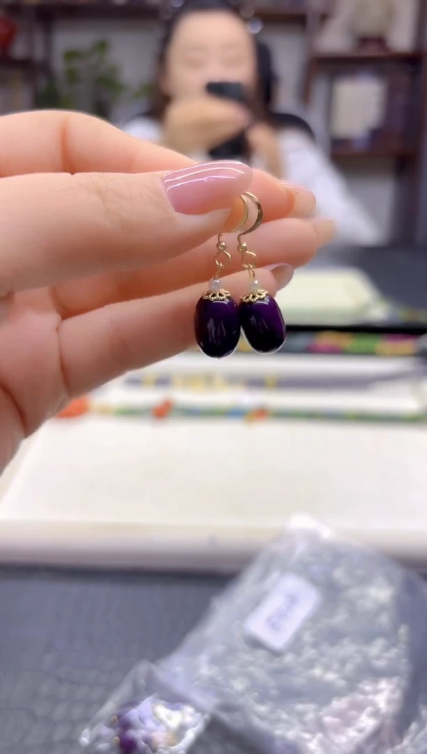 14K金镶嵌苏纪石（舒俱来）耳坠DIY款E924