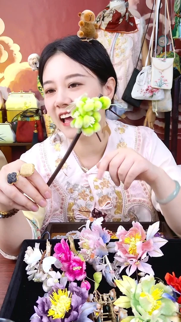 纯铜合金琉璃非遗胖绒发簪