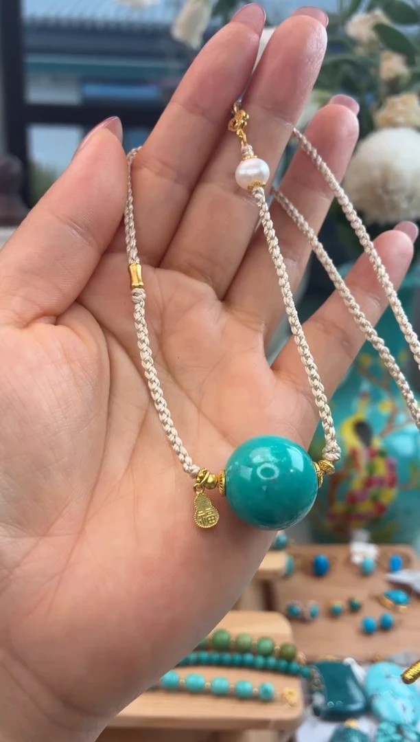 银S925镀金镶嵌绿松石项链1