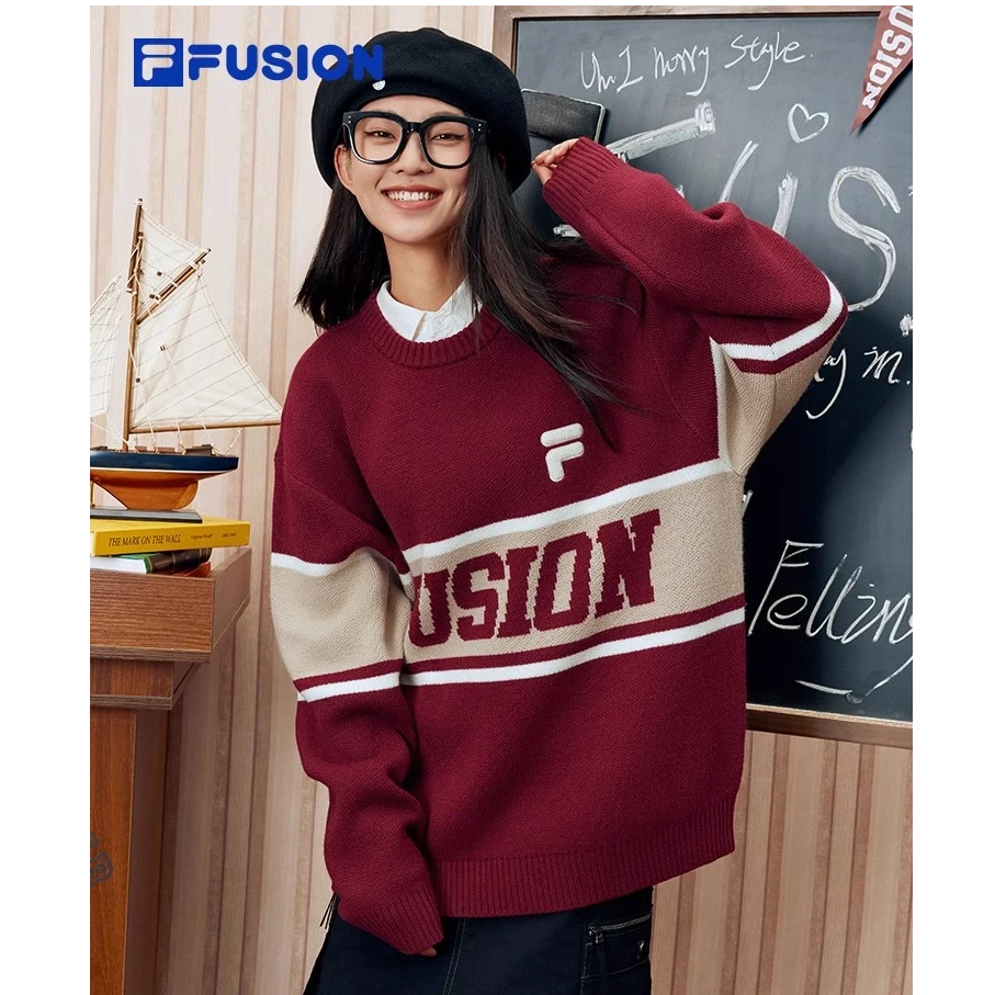 FILA FUSION斐乐情侣款编织衫宽松毛衣上衣休闲套头衫T11U433403F