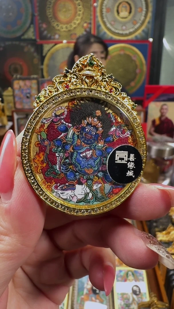 吊坠壹善缘城手绘唐卡黑六臂3.5