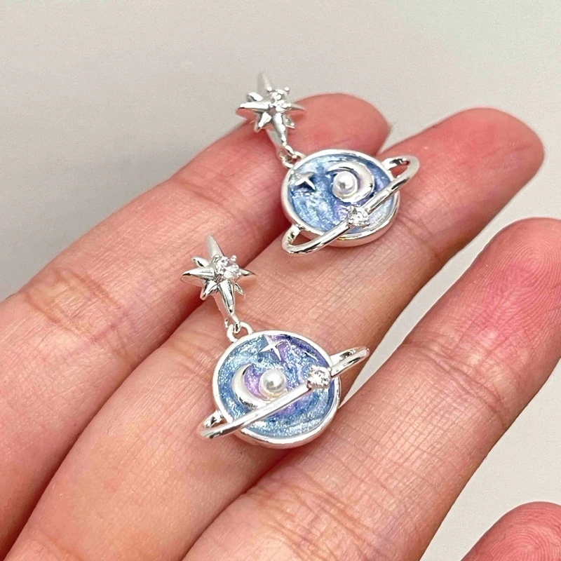 【魏来意】镀K金 银色八芒星骨染星球耳针