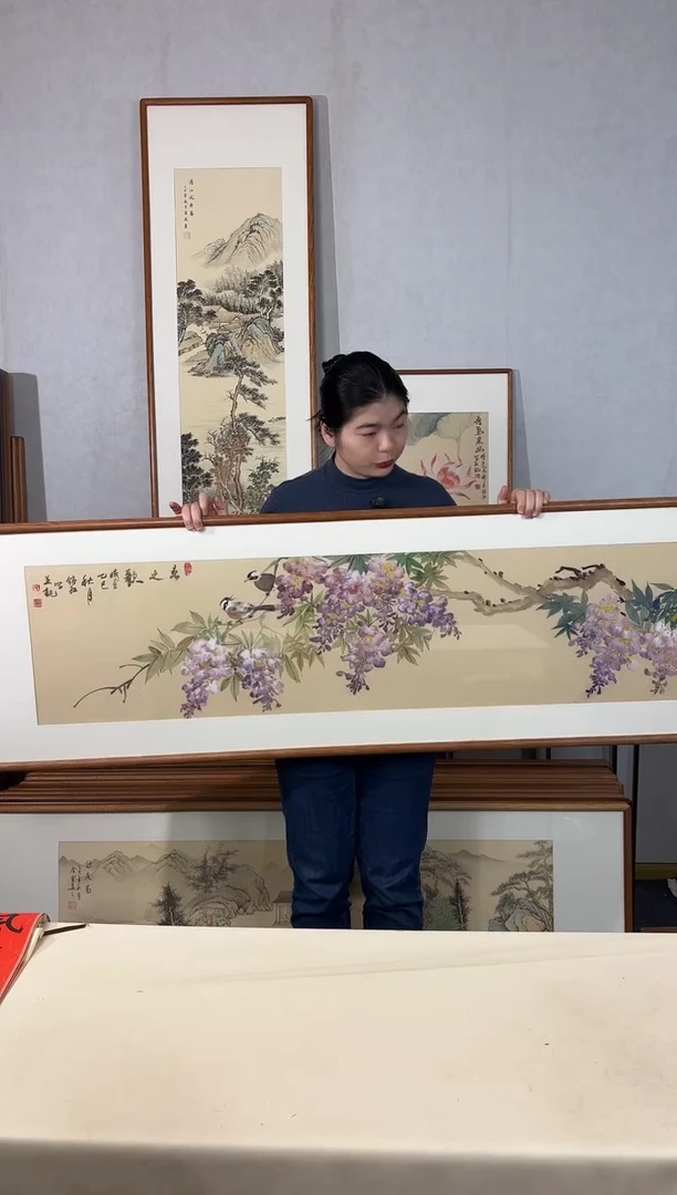 国画手绘*春之歌*52*172cm带框发货