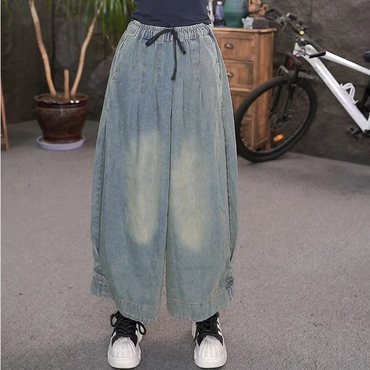 【水洗做旧牛仔裤】女装百搭宽松裤子复古时尚九分裤-2620067