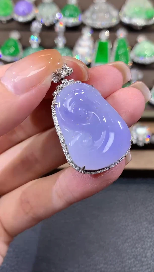 吊坠(不含链)18K金镶嵌翡翠C39 紫货有一定色差