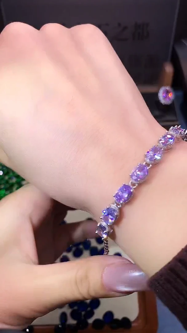 无925银重工精切高品质紫罗兰手链