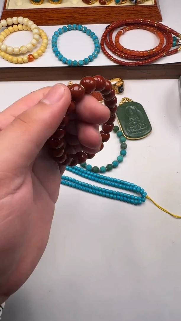 18K金镶嵌南红玛瑙挂件开***～手串手串