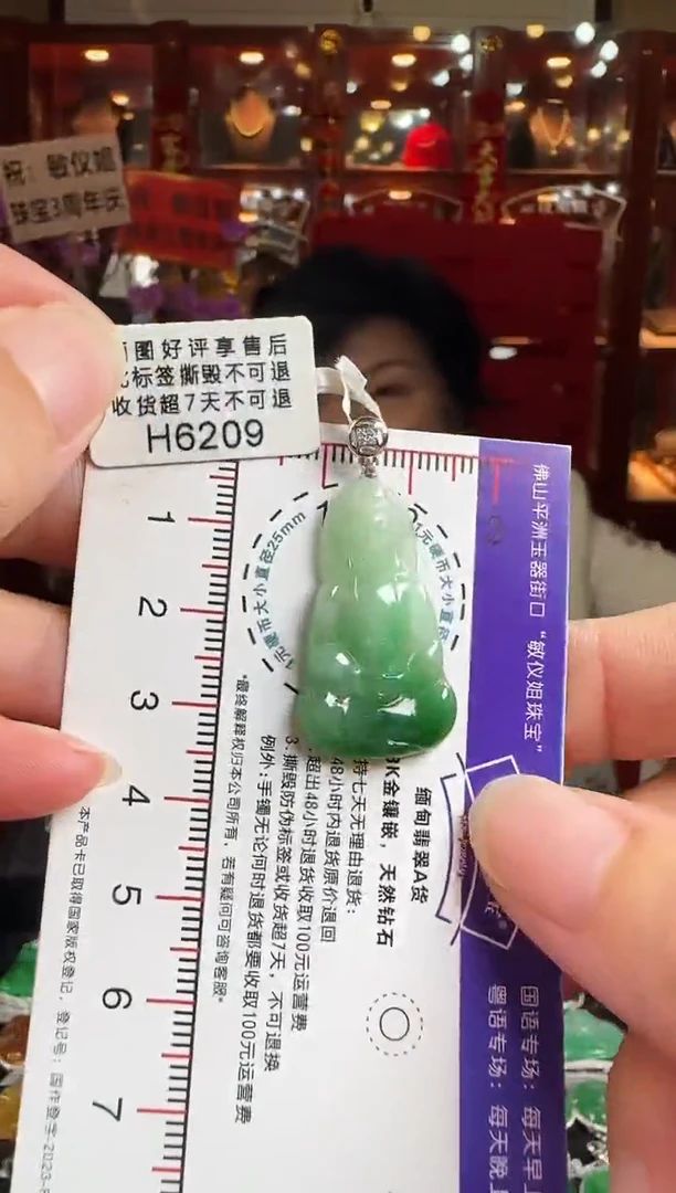 翡翠18K金镶嵌颈饰H6209绿观音