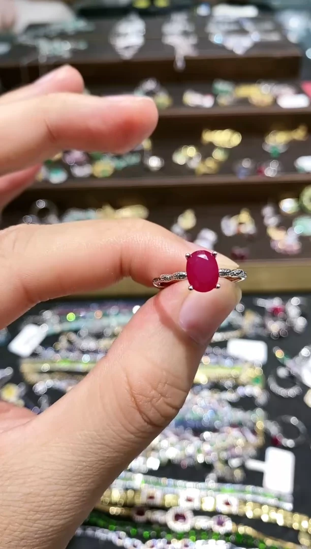 【闪购商品】红宝石戒指银S925镀金镶嵌戒指